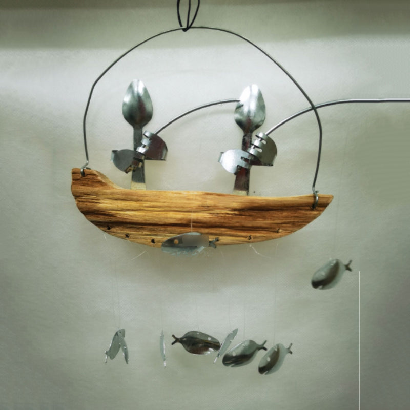 Löffel Fischen Mann Skulptur Windspiel