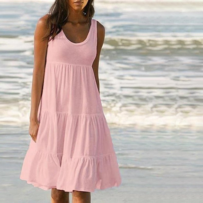 Stehaufe™ Einfarbiges Ärmelloses Einsätzen Strand Kleid