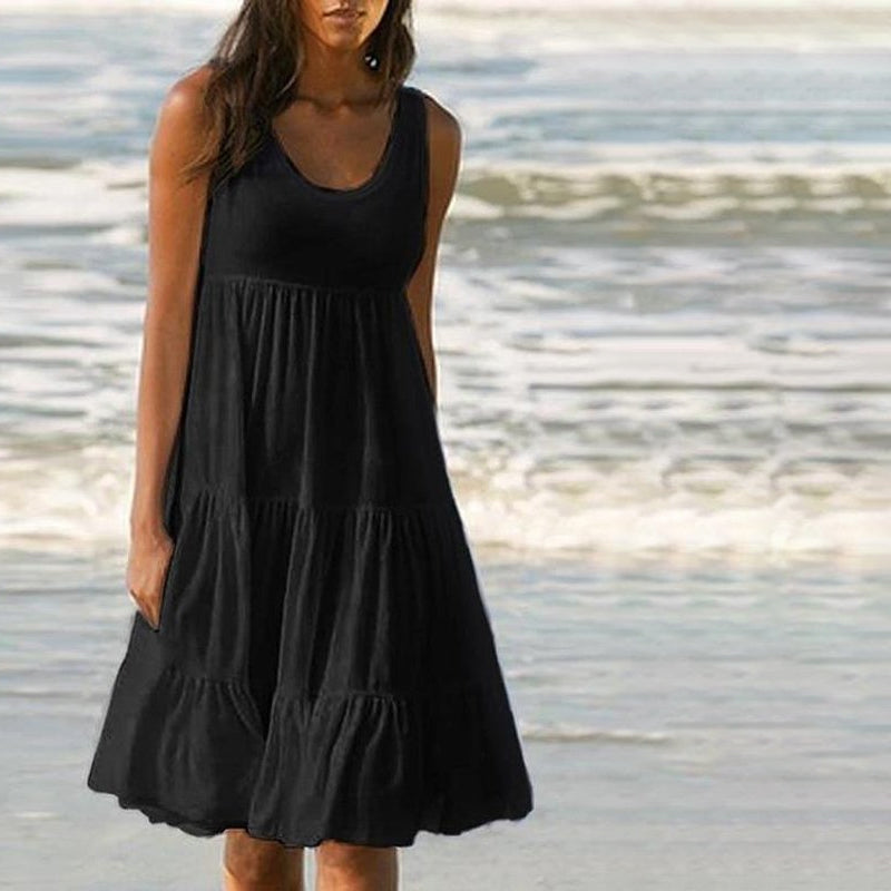 Stehaufe™ Einfarbiges Ärmelloses Einsätzen Strand Kleid