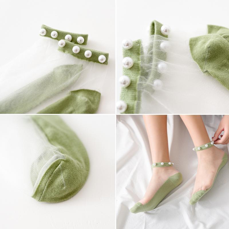 Stehaufe™ Damen Perlen Knöchelhohe Socken aus Netzstoff