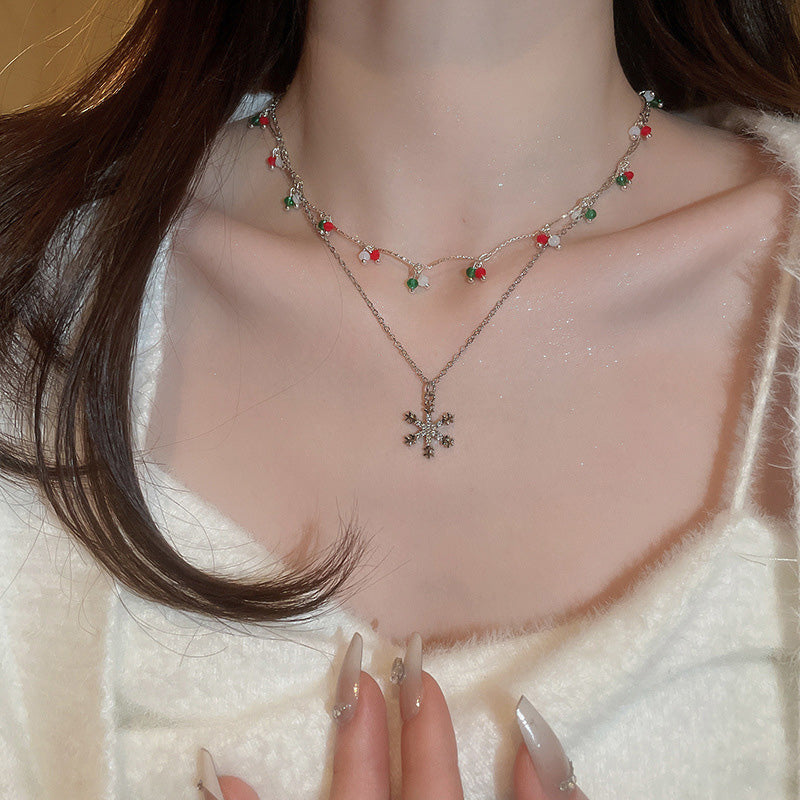 Weihnachten Bunte Doppelte Schneeflocke Halskette